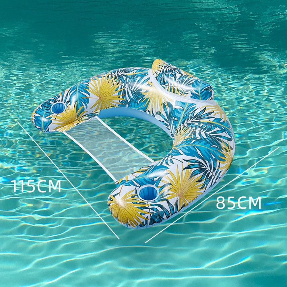 115 x 85cm Leaves Print Swimming Pool Inflatable Float Chair Thick PVC Foldable Water Lounge Seat