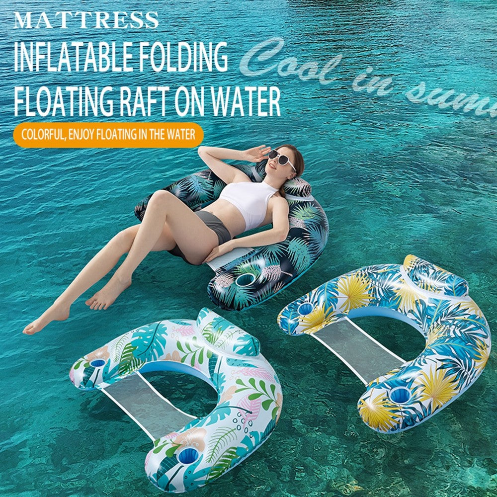 115 x 85cm Leaves Print Swimming Pool Inflatable Float Chair Thick PVC Foldable Water Lounge Seat
