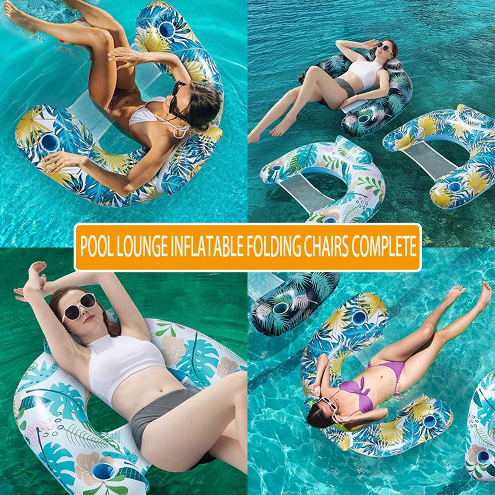 115 x 85cm Leaves Print Swimming Pool Inflatable Float Chair Thick PVC Foldable Water Lounge Seat