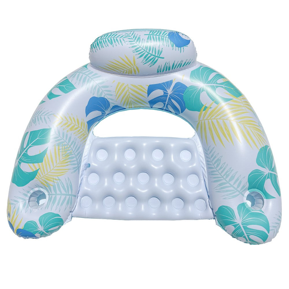 U Shape Swimming Pool Inflatable Lounger Leaves Print Thick PVC Floating Water Sofa