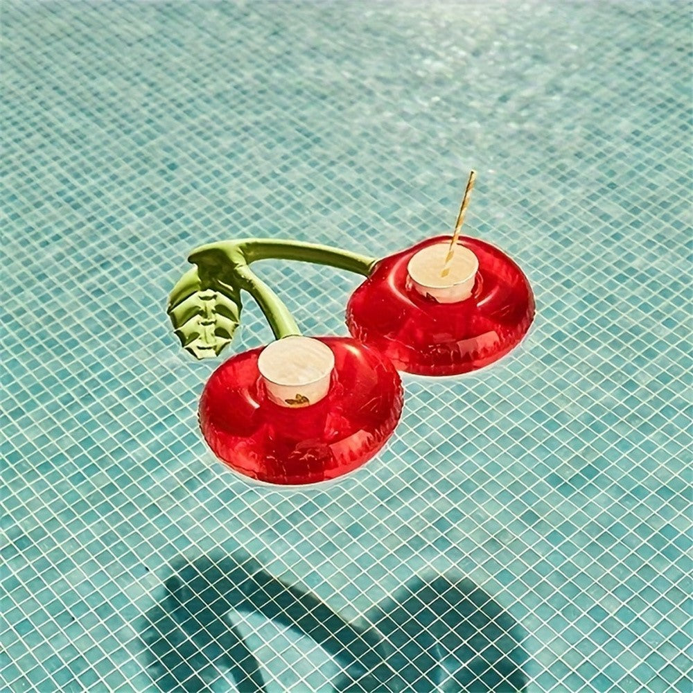 2 Slots Inflatable Cherry Design Drink Holder Floating Cup Stand for Pool / Beach Party, 33 x 18cm