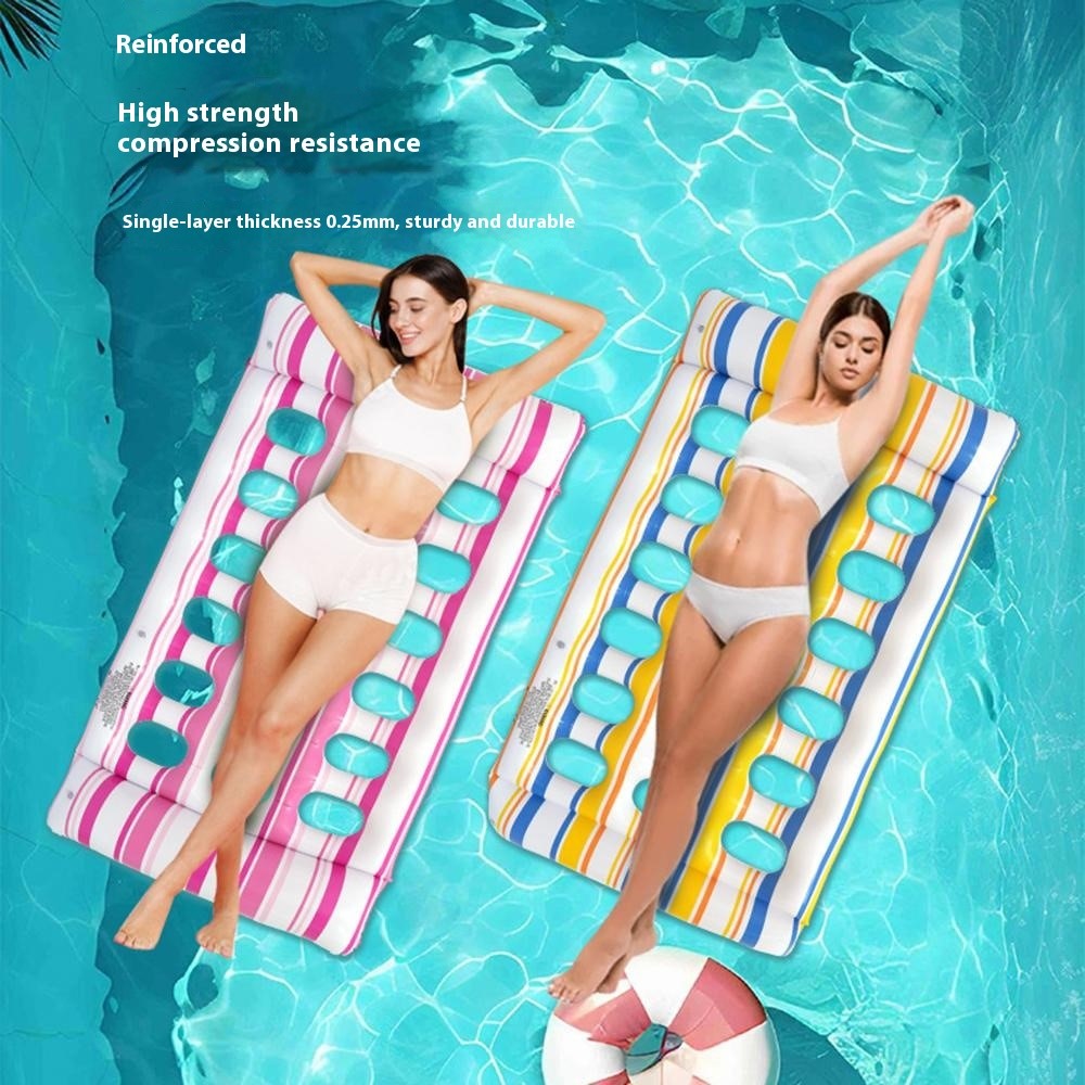 Inflatable Pool Float Lounge Chair PVC Thickened Air Mattress Single Person Floating Lounger with Holes