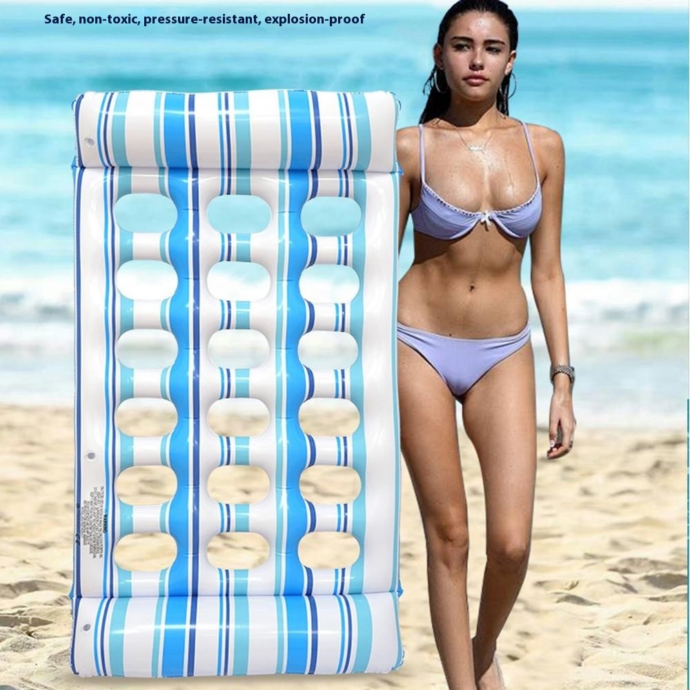 Inflatable Pool Float Lounge Chair PVC Thickened Air Mattress Single Person Floating Lounger with Holes