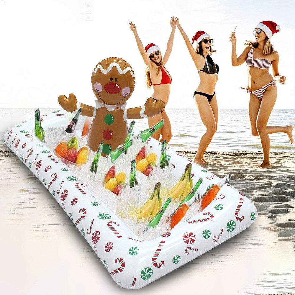 Inflatable Christmas Gingerbread Man Ice Storage Container PVC Anti Leak Pool Beach Ice Drink Holder