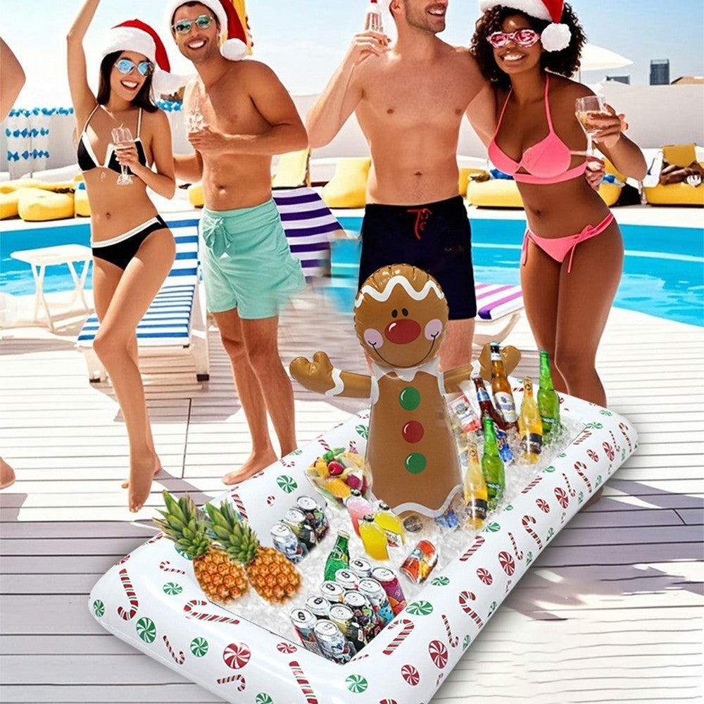 Inflatable Christmas Gingerbread Man Ice Storage Container PVC Anti Leak Pool Beach Ice Drink Holder