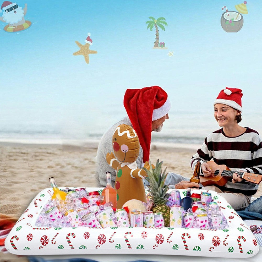 Inflatable Christmas Gingerbread Man Ice Storage Container PVC Anti Leak Pool Beach Ice Drink Holder