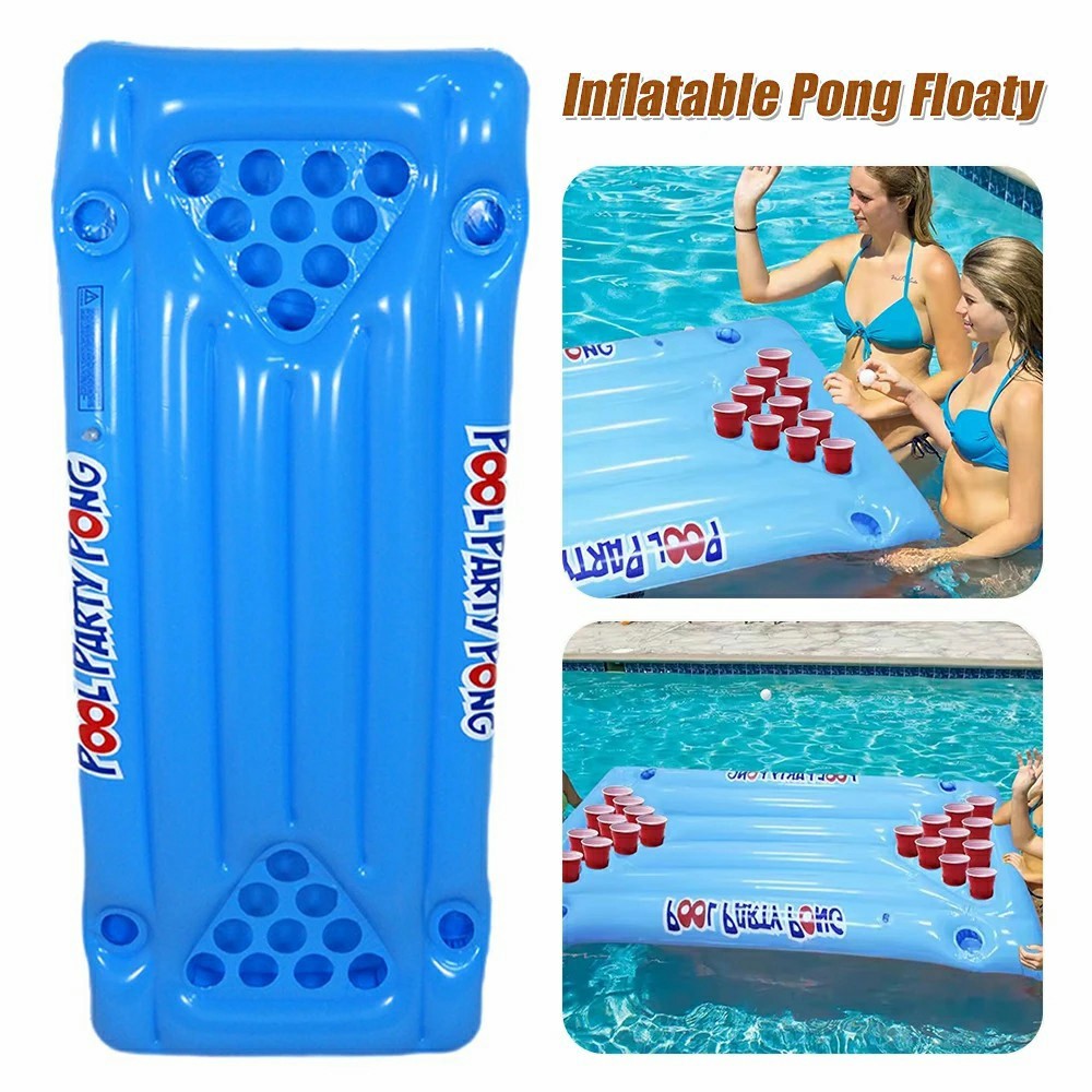 Inflatable PVC Float Game Pong Mat Swimming Pool Beach Cup Holder Floating Lounge Raft