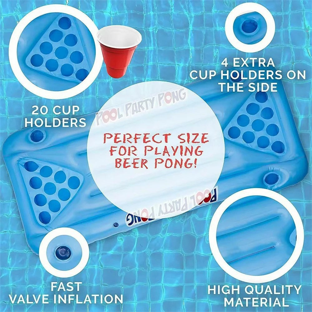 Inflatable PVC Float Game Pong Mat Swimming Pool Beach Cup Holder Floating Lounge Raft