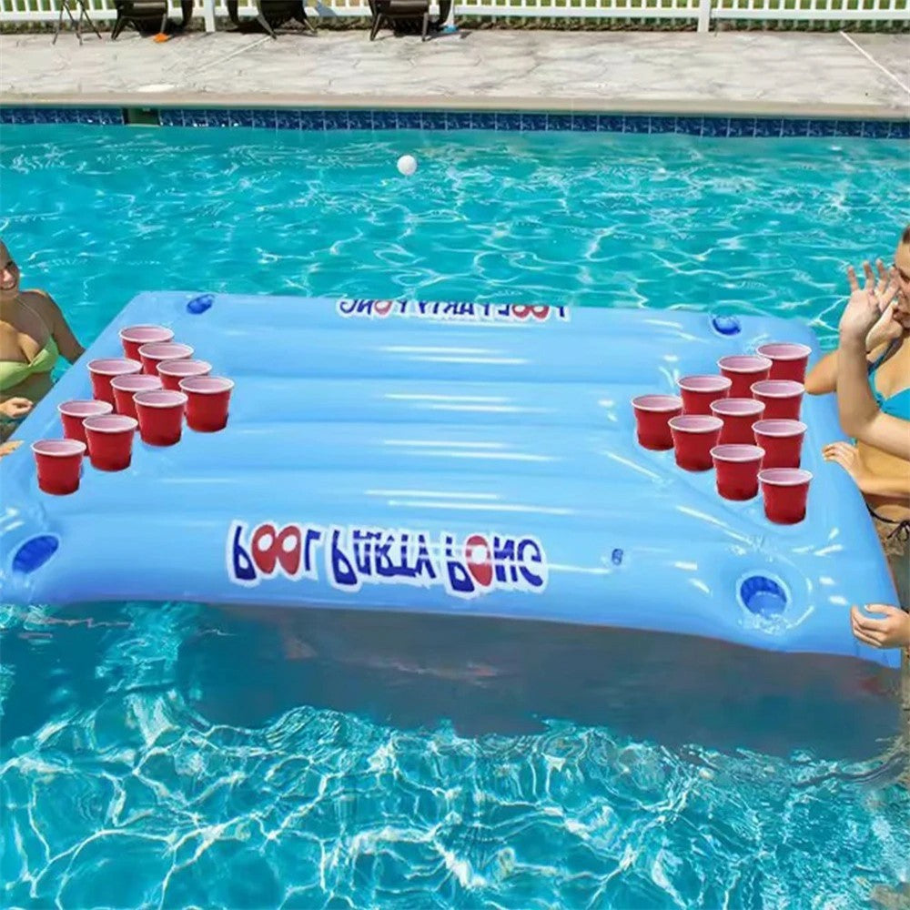Inflatable PVC Float Game Pong Mat Swimming Pool Beach Cup Holder Floating Lounge Raft