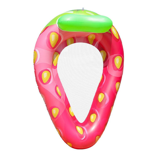 Inflatable Strawberry Mesh Floating Raft 145 x 145cm Extra Thick PVC Mesh Lounger with Pillow for Adults