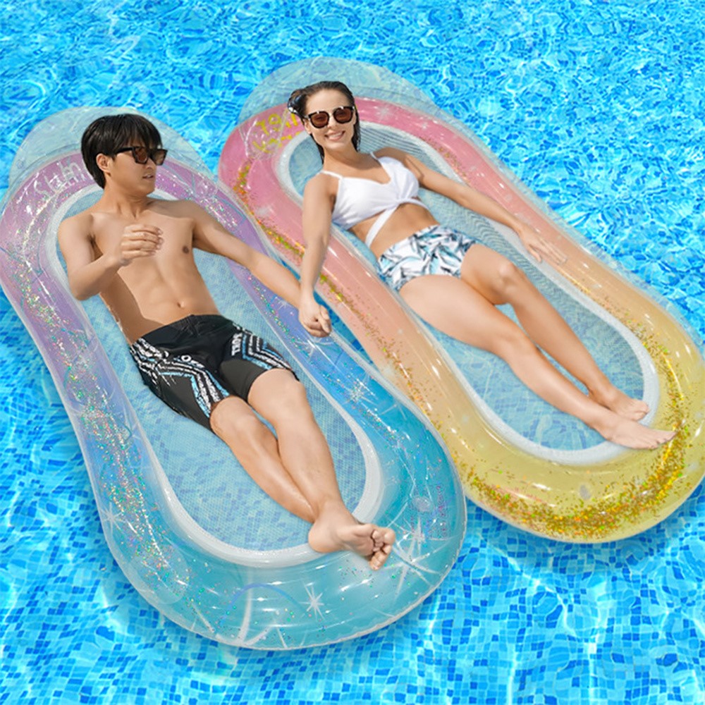 PVC Inflatable Pool Float Lounger with Mesh Glitter Sequins Design Portable Foldable Beach Chair