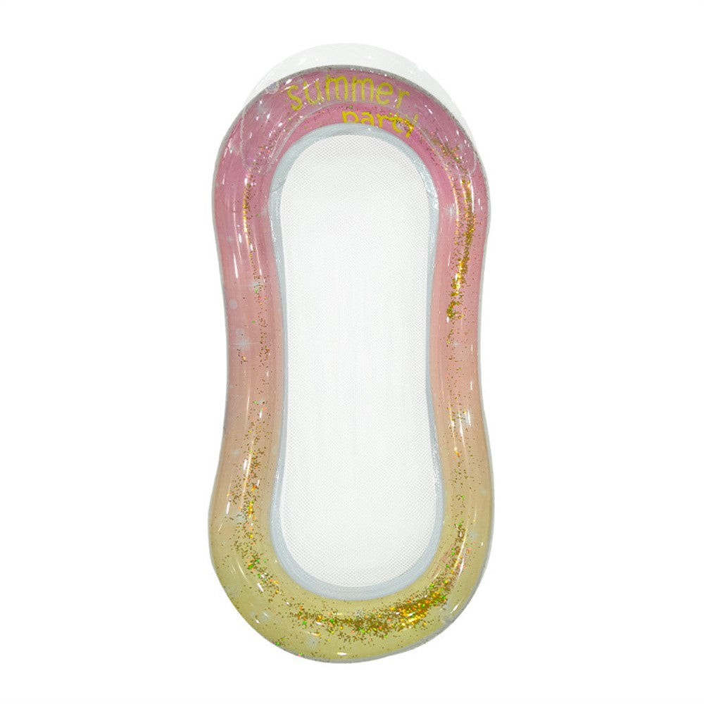 PVC Inflatable Pool Float Lounger with Mesh Glitter Sequins Design Portable Foldable Beach Chair