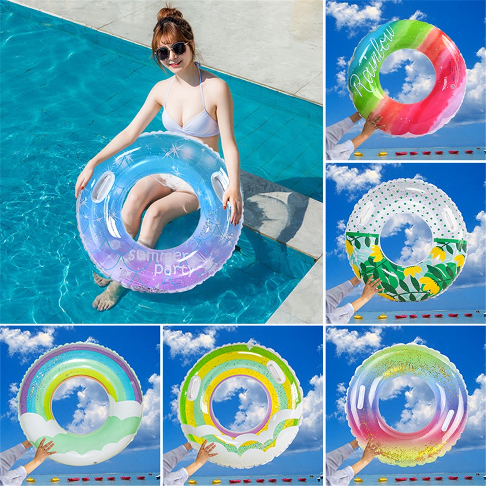 YX-001 Adult Swimming Ring Stylish Inflatable Outdoor Pool PVC Float Swimming Ring with Handle, Size: 90#