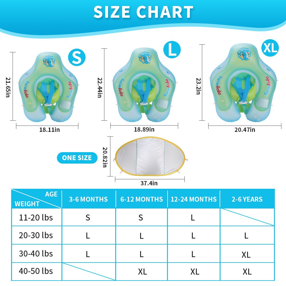 SWIMBOBO Inflatable Baby Swimming Ring Infant Float Lying Swimming Trainer with Sunshade