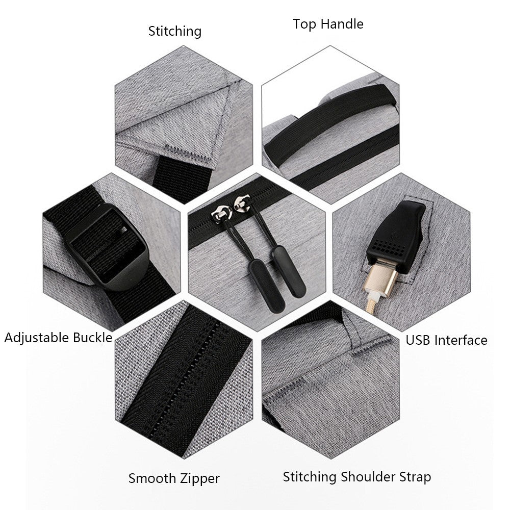 Casual Nylon Oxford Cloth Backpack Waterproof Laptop Dual Shoulders Bag with USB Port
