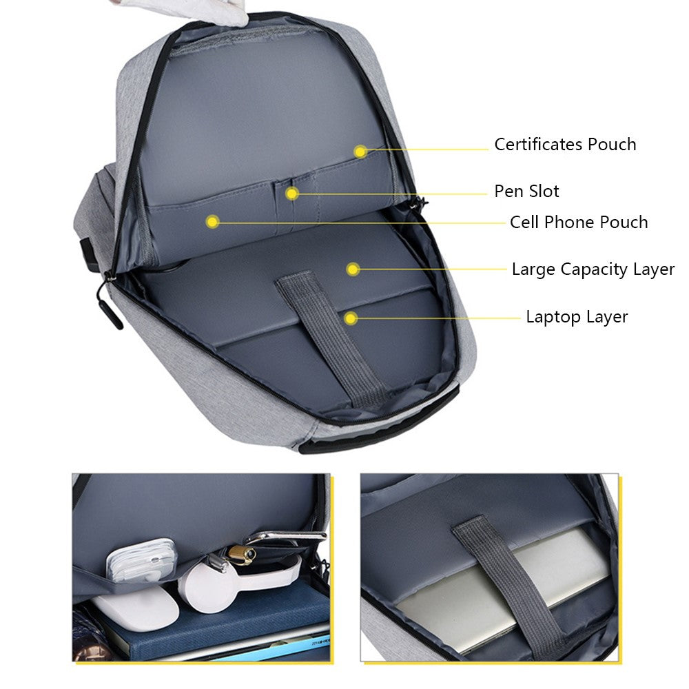 Casual Nylon Oxford Cloth Backpack Waterproof Laptop Dual Shoulders Bag with USB Port