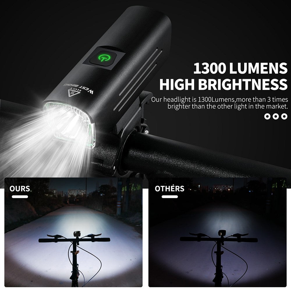 WEST BIKING YP0701295 1300LM Mountain Bike Headlight USB Rechargeable Flashlight
