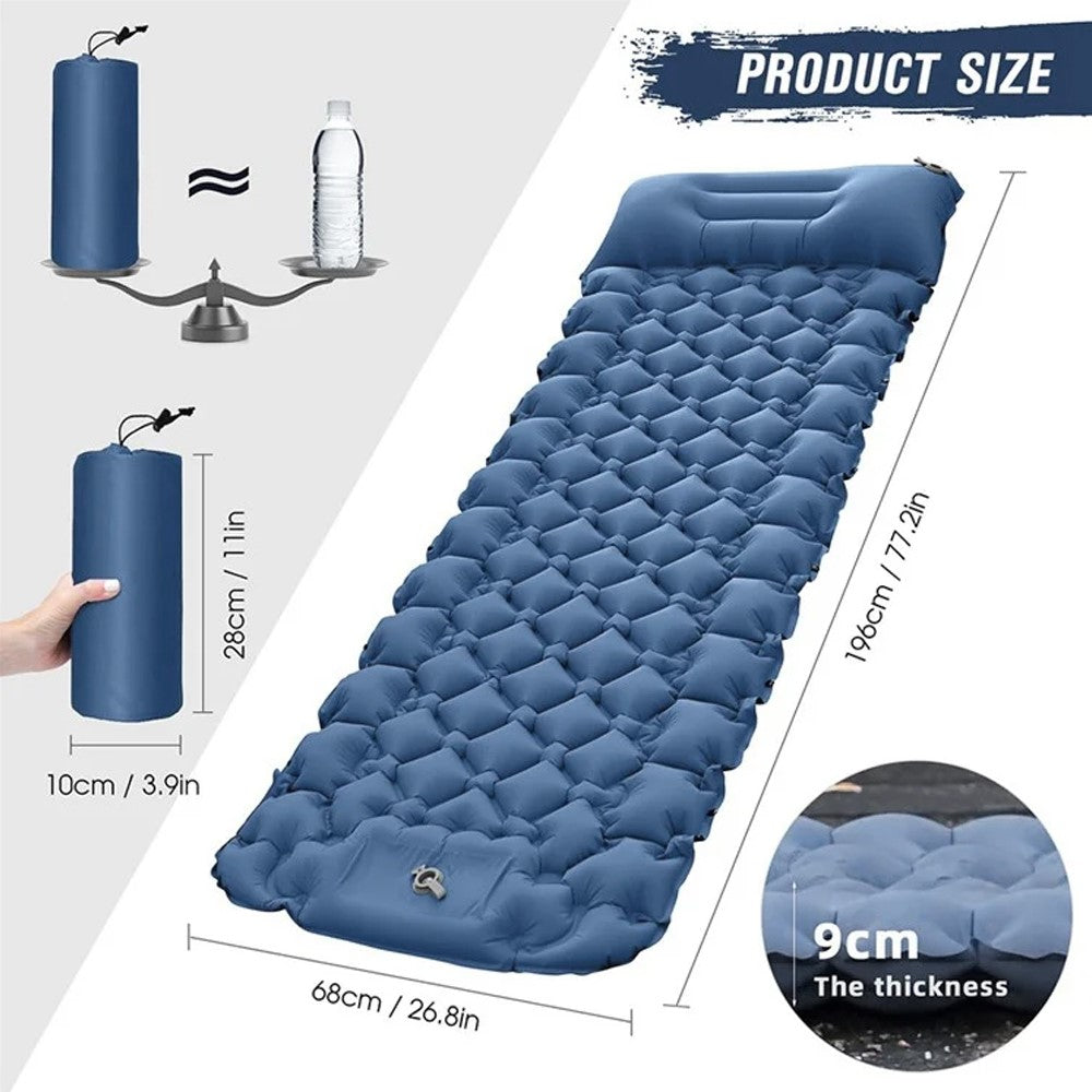 Camping Sleeping Pad Waterproof Mat Inflatable Sleeping Mattress Folding Single Bed with Air Pillow