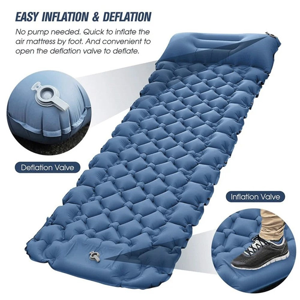 Camping Sleeping Pad Waterproof Mat Inflatable Sleeping Mattress Folding Single Bed with Air Pillow