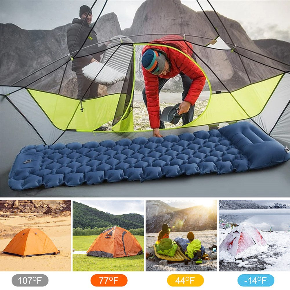 Camping Sleeping Pad Waterproof Mat Inflatable Sleeping Mattress Folding Single Bed with Air Pillow