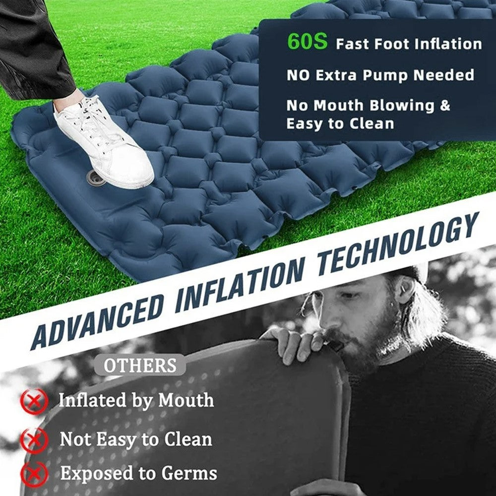 Camping Sleeping Pad Waterproof Mat Inflatable Sleeping Mattress Folding Single Bed with Air Pillow