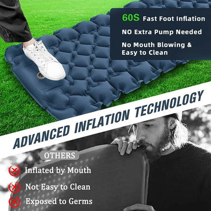 Camping Sleeping Pad Waterproof Mat Inflatable Sleeping Mattress Folding Single Bed with Air Pillow
