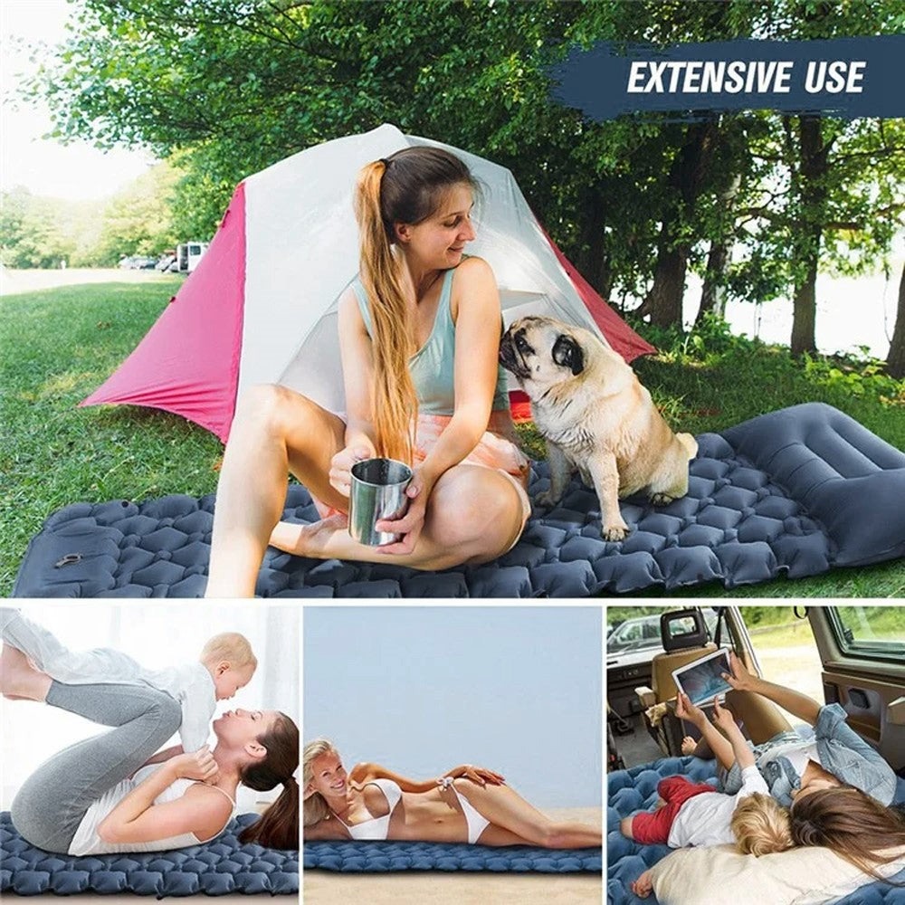 Camping Sleeping Pad Waterproof Mat Inflatable Sleeping Mattress Folding Single Bed with Air Pillow