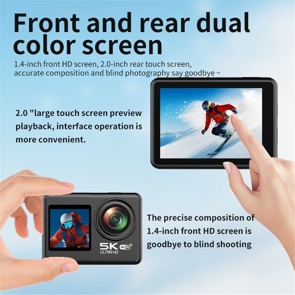 V5 5K WiFi EIS Action-Kamera - Wasserdicht bis 30m, Dual Screen