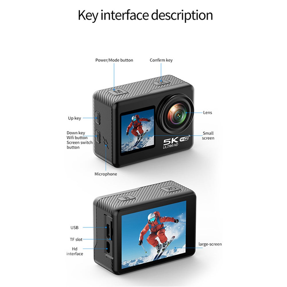 V5 5K WiFi EIS Action-Kamera - Wasserdicht bis 30m, Dual Screen