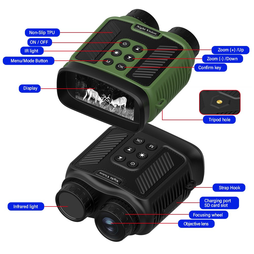DT59 HD Video Binocular Night Vision Goggles Hunting Camera Support 128GB Memory Card Storage