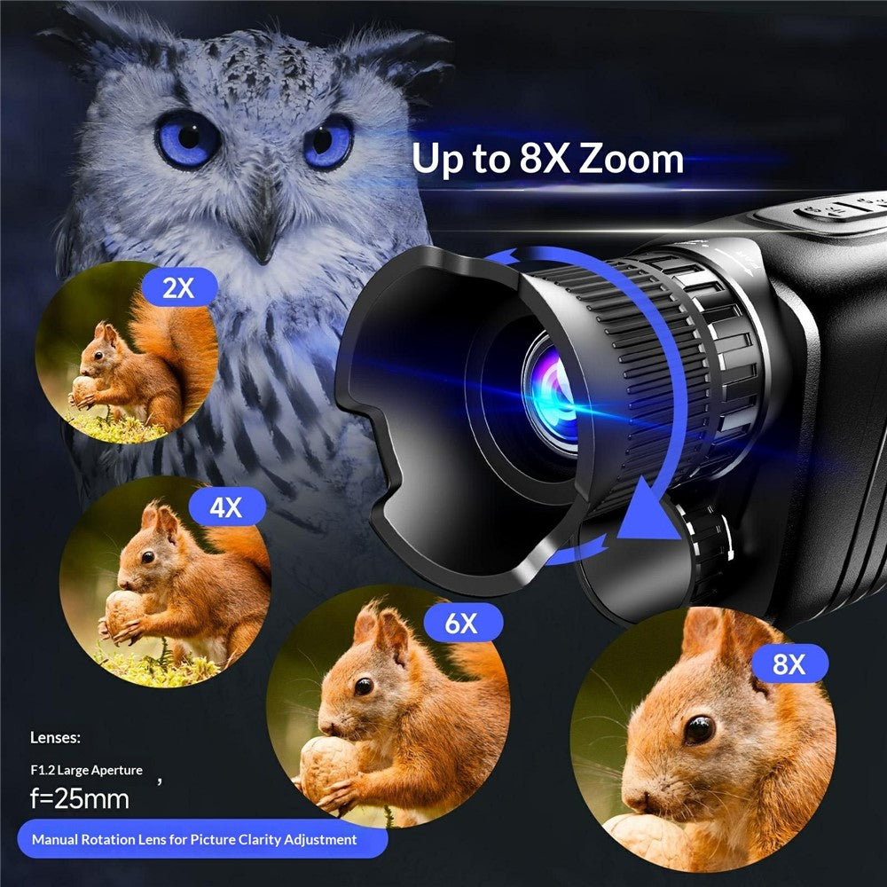 YS02 Handheld Digital Night Vision Monocular 8X Zoom Hunting Telescope with 1.5 Inch IPS Screen