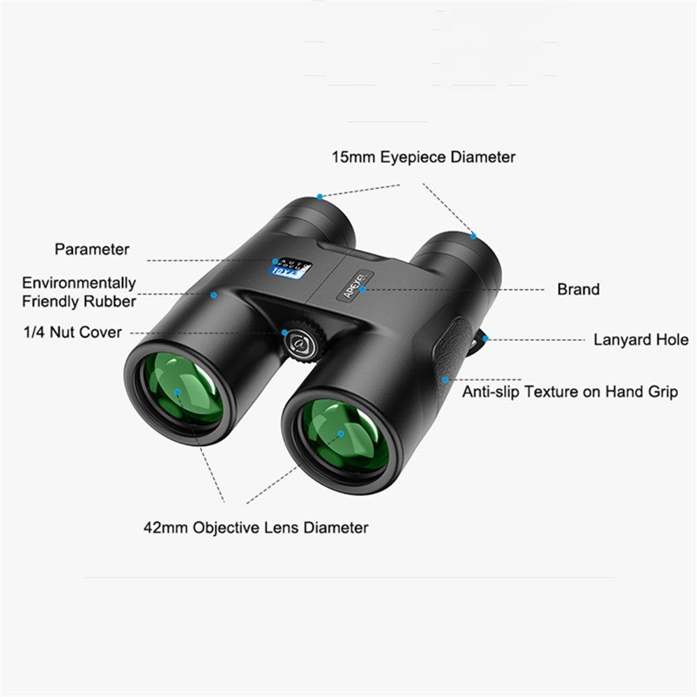 APEXEL 10x42 Binoculars Outdoor Birding Telescope Fixed Focus Lens 42mm Objective Telescope