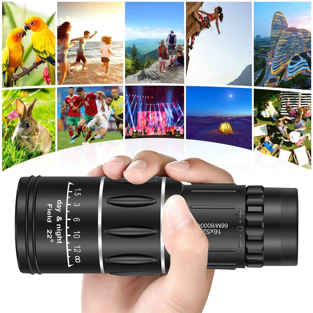 AM-D20 16x52 HD Portable Monocular 66 / 8000M Optics Zoom Telescope Bak4 Prism Compact Scope