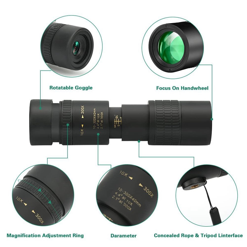 AM-D14 10-30X30 High Power Monocular Waterproof BAK4 Prism Multi-Layer Coated Monocular Double Focus Portable Monocular for Outdoor Sports