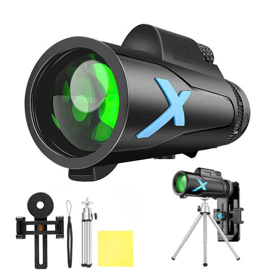 XH-1250 12X50 High Power HD Monocular Roof Prism Green Film Coated Monocular Portable Mobile Phone Monocular for Bird Watching, Camping