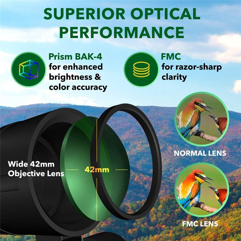 AM-D08 12X42 High Power HD Monocular Night Vision BAK4 Prism Telescope for Bird Watching, Hunting, Surveillance, Hiking