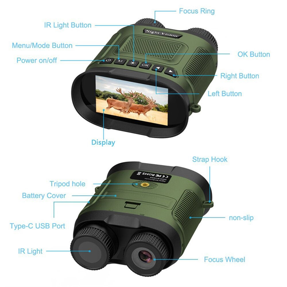 DT29 3-inch HD Photograph Infrared Binoculars for Bird Watching, Recording, Digital Binoculars with Night Vision