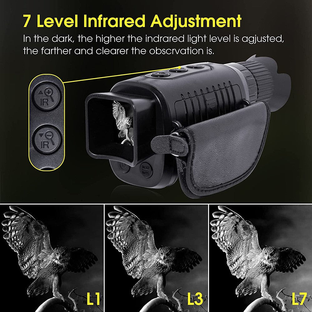 R7 HD Full Black Infrared Digital Monocular Night Vision Monocular Support 5X Zoomable, Photography, Video Recording