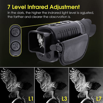 R7 HD Full Black Infrared Digital Monocular Night Vision Monocular Support 5X Zoomable, Photography, Video Recording