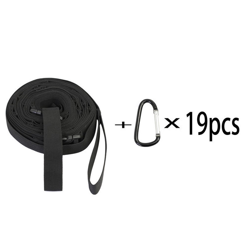 HALIN Campsite Storage Strap Outdoor Camping Hanger Clothesline Hanging Rope with 19 Carabiners