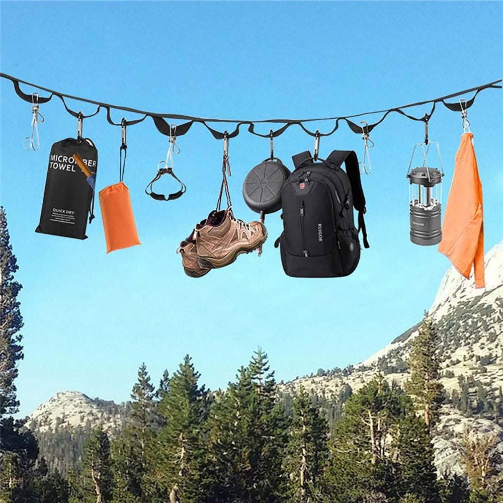 HALIN Campsite Storage Strap Outdoor Camping Hanger Clothesline Hanging Rope with 19 Carabiners