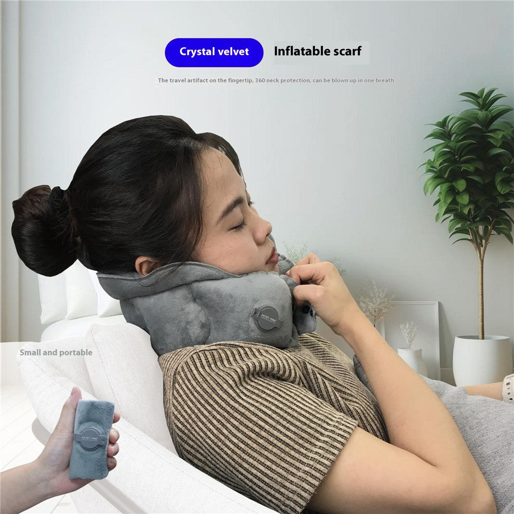 PICTET.FINO RH66 Crystal Velvet Inflatable Neck Pillow Travel-Friendly Portable Neck Pillow