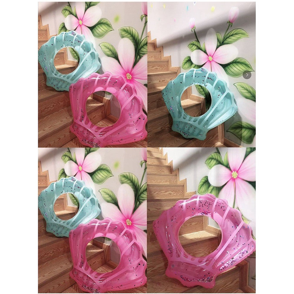 100*110cm PVC Swim Ring Inflatable Sequins Shell Shape Water Float for Children Adults