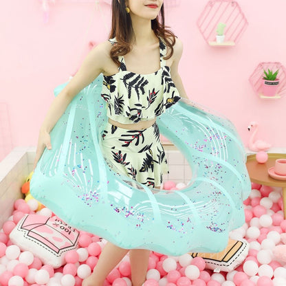 100*110cm PVC Swim Ring Inflatable Sequins Shell Shape Water Float for Children Adults