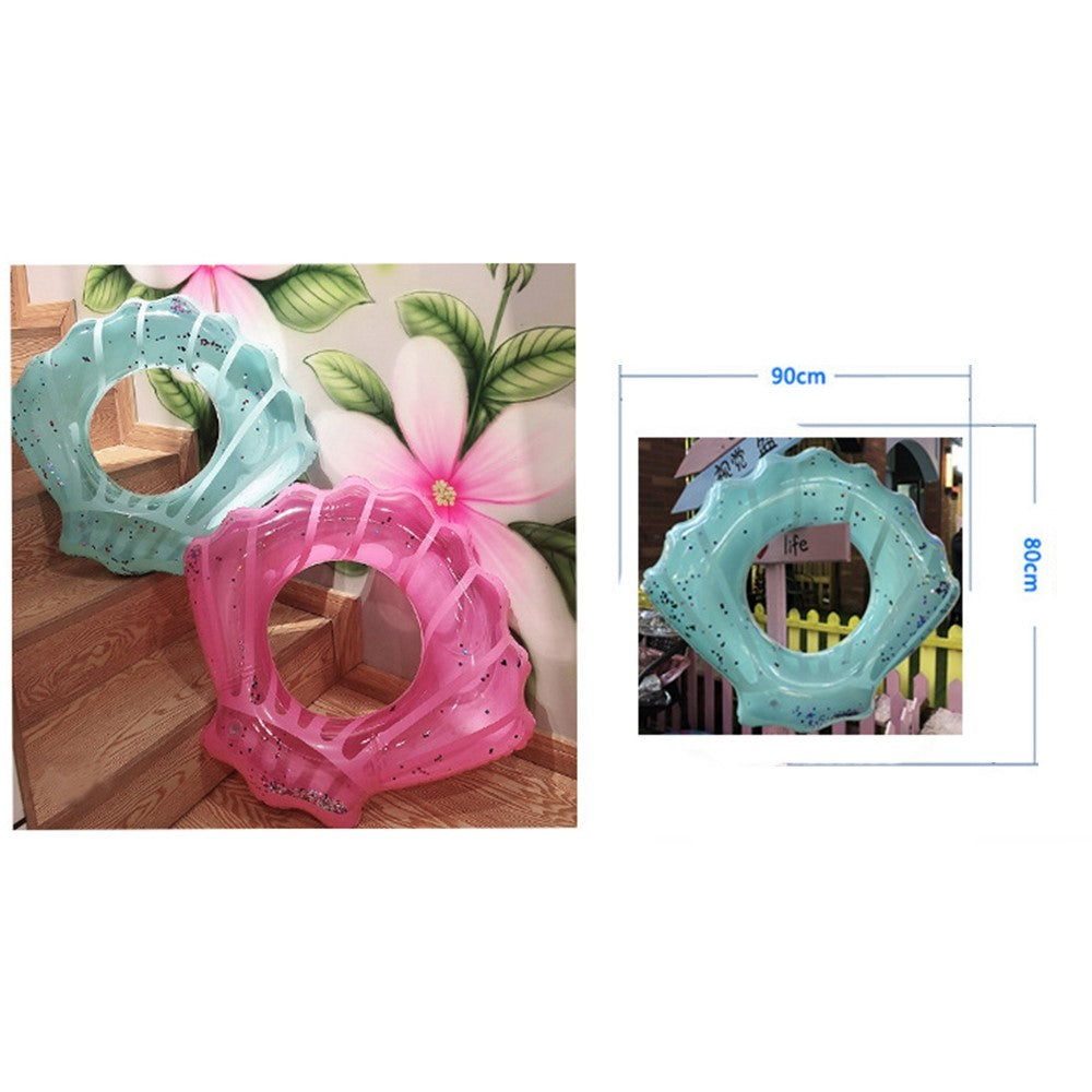 80*90cm Sequins Shell Shape Inflatable Swimming Ring Summer Pool Toy