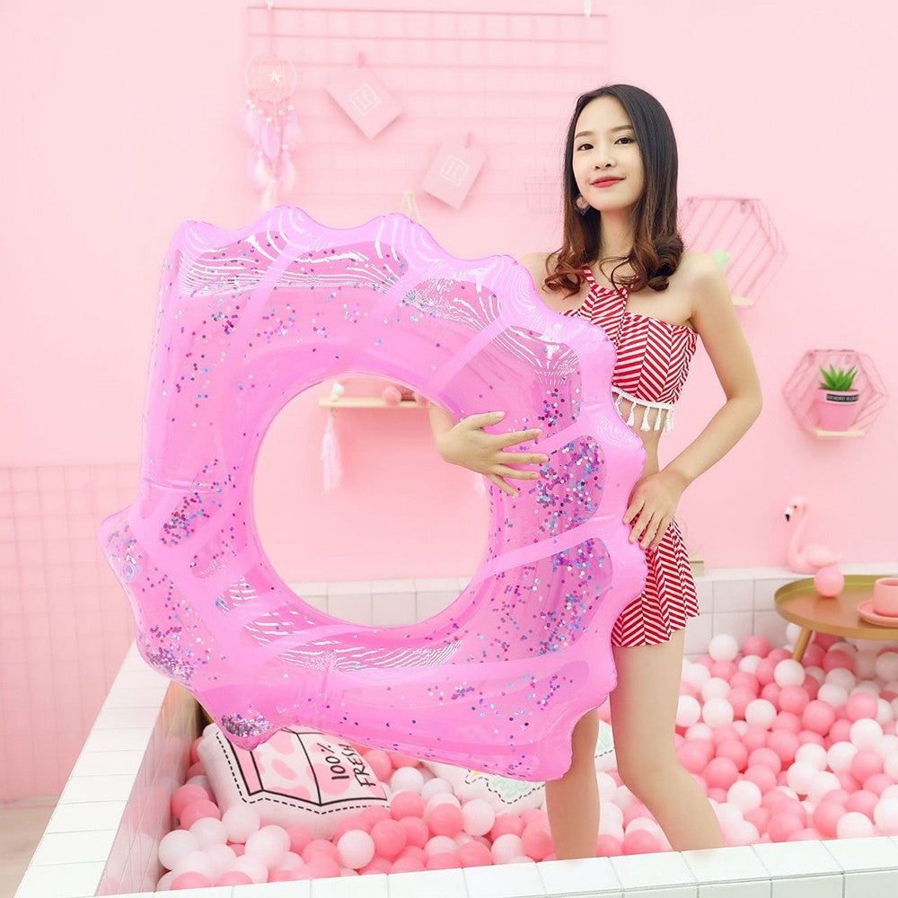 80*90cm Sequins Shell Shape Inflatable Swimming Ring Summer Pool Toy