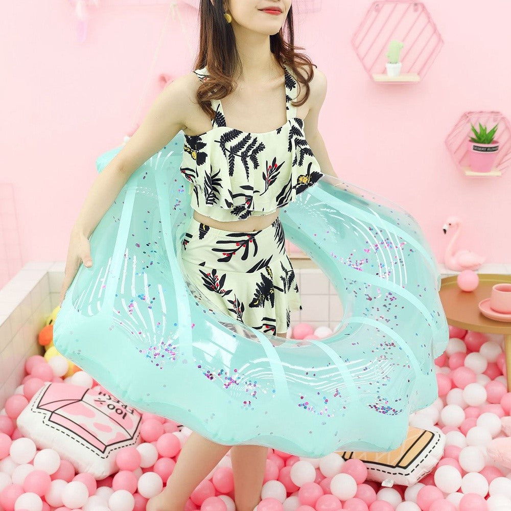 70*80cm Scallop Shell Inflatable Swim Ring Glitter Sequins Summer Swim Tube Inflatable Pool Toy