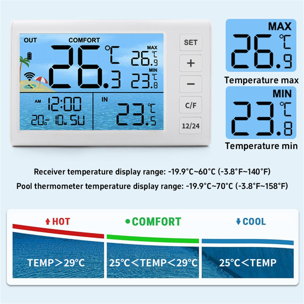 TS-PL01 Wireless Floating Pool Thermometer Solar Powered Digital Display Water Temperature Meter with RGB Light