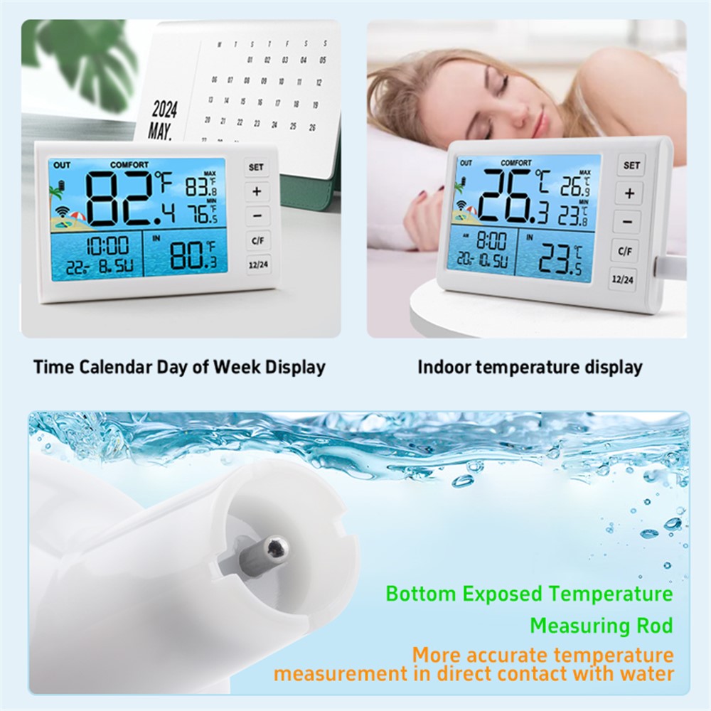 TS-PL01 Wireless Floating Pool Thermometer Solar Powered Digital Display Water Temperature Meter with RGB Light