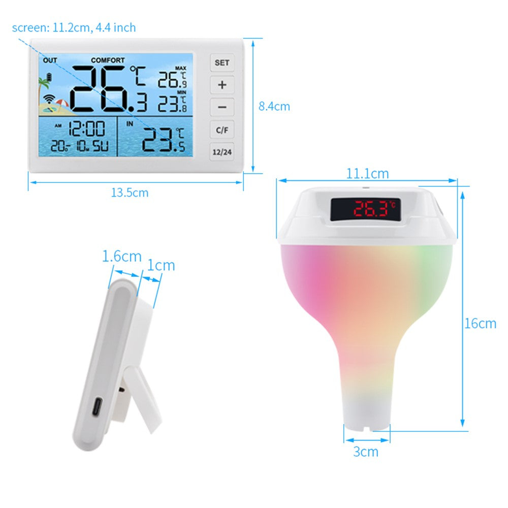 TS-PL01 Wireless Floating Pool Thermometer Solar Powered Digital Display Water Temperature Meter with RGB Light